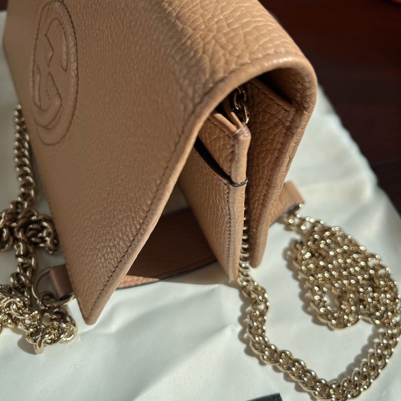 Gucci Camelia Beige Soho Disco Leather Crossbody Bag wallet on chain - Picture 7 of 8